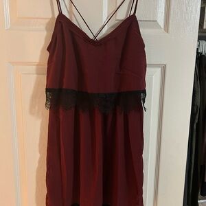 Japna Red and Black Lace Chemise dress with V-Neckline